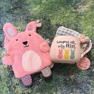 Soft Sensory Pink Bunny Plush Book and Mug Set.      Blue cloth not included.